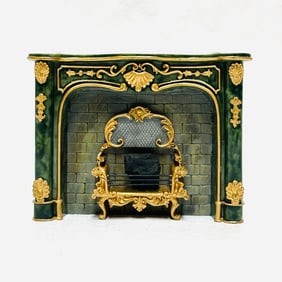 Dollhouse Miniatures Green Marble Fireplace