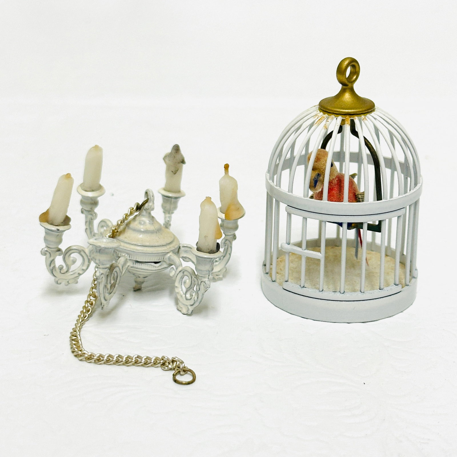Birdcage with Parrot and six arm Chandelier: Dollhouse Miniatures, Birdcage with Parrot and six arm Chandelier ------------------ please review all pictures carefully because they are part of the description and show condition issues if any ----