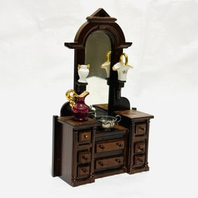 Victorian Mirrored Dresser with Porcelain pieces