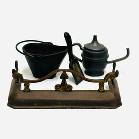 Cast Iron Coal Bucket, Kettle and Fireplace Fender