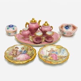 Hand Painted Limoges Porcelain Tea Service and Plates