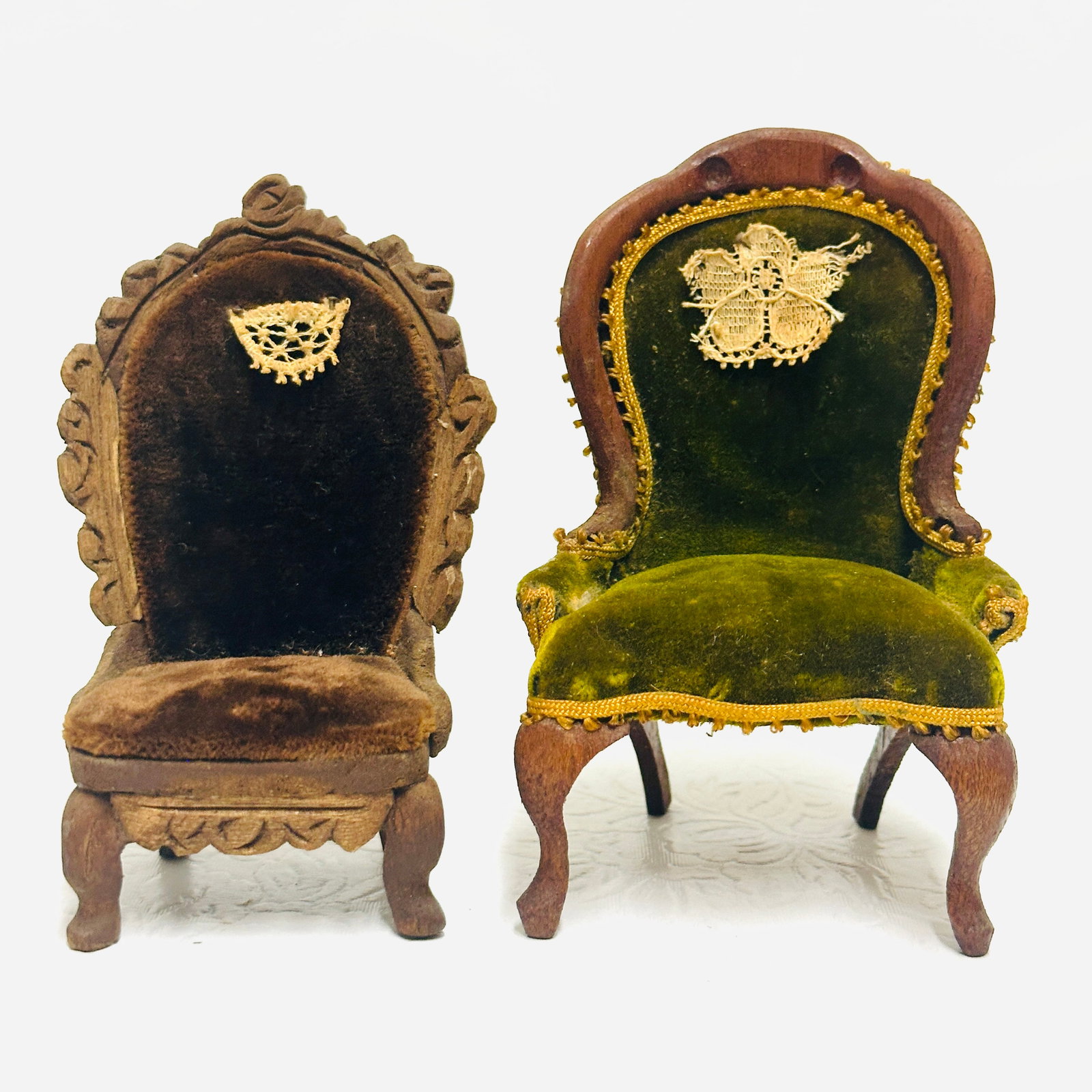Victorian velvet covered side Chairs: Dollhouse Miniatures, Victorian velvet covered side Chairs ------------------ please review all pictures carefully because they are part of the description and show condition issues if any -----------