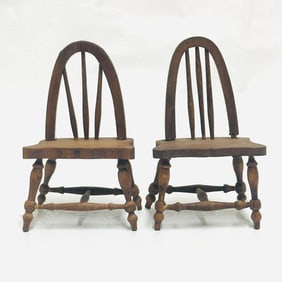 Two Vintage Handmade Dollhouse Windsor Chairs
