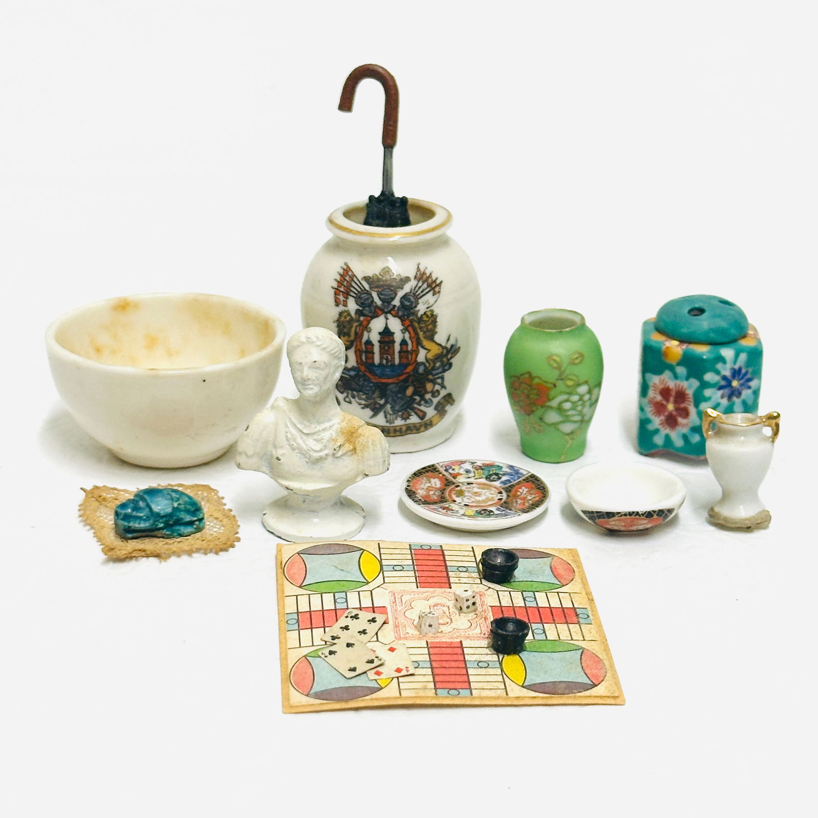 Dollhouse Ceramic Grouping with Game Board and Scarab (1 of 7)