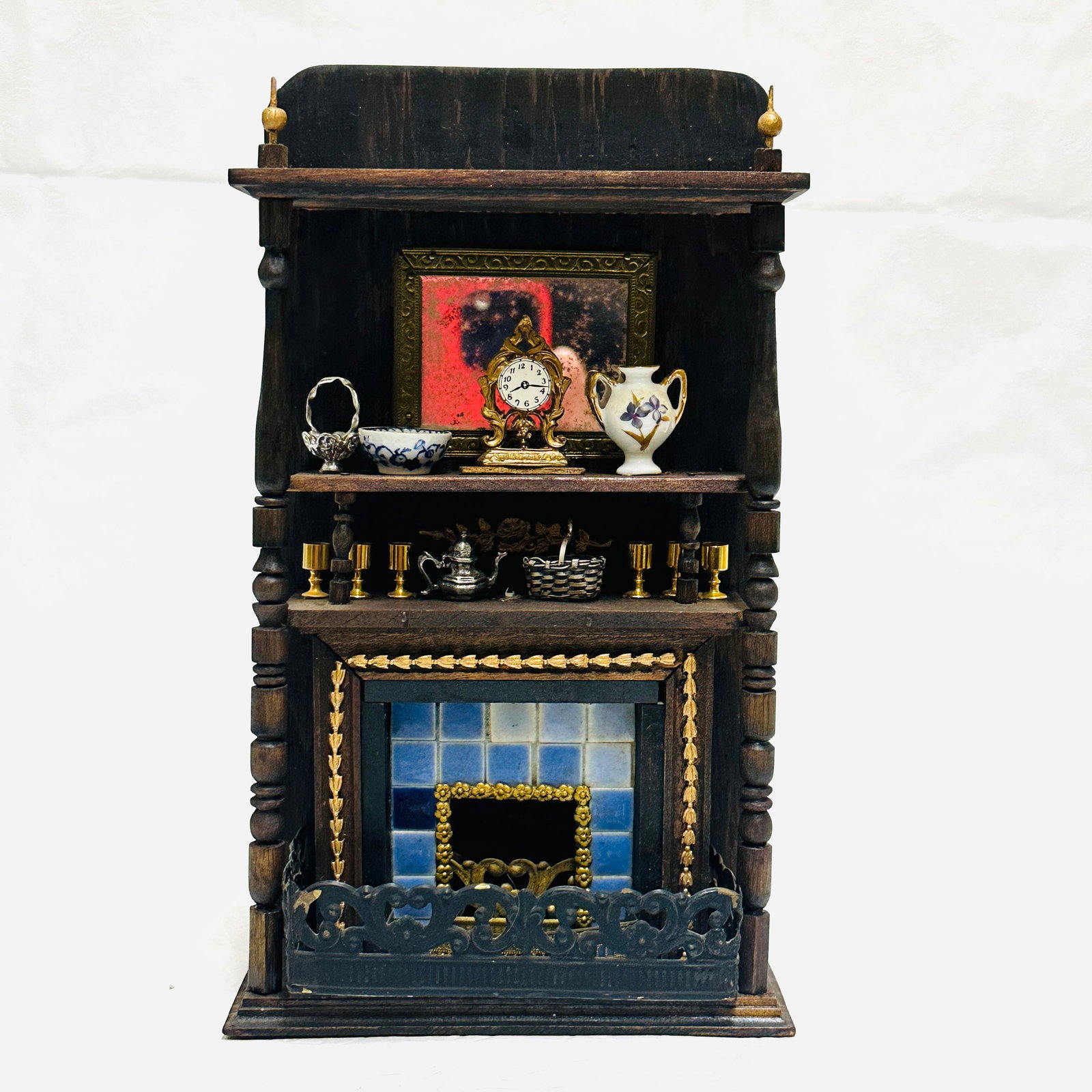 Victorian Fireplace with Tile Surround and Mantel Clock (1 of 8)