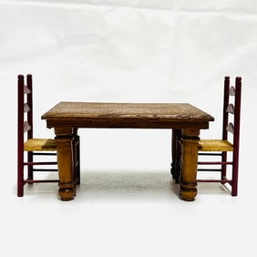 Two Ladderback Chairs and Oak Dining Table