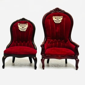 Victorian Red Velvet Covered Ladys Chairs