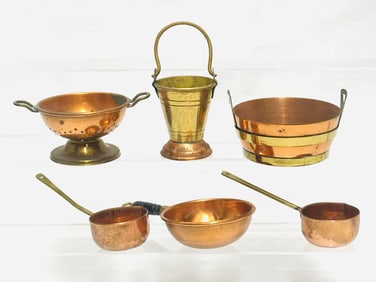 Vintage Copper and Brass Kitchen Cookware and Colander