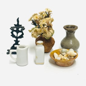 Dollhouse Porcelain Bowl, Pitcher and Miniatures