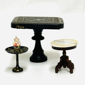Mother of Pearl Inlaid Table and Marble top Stand