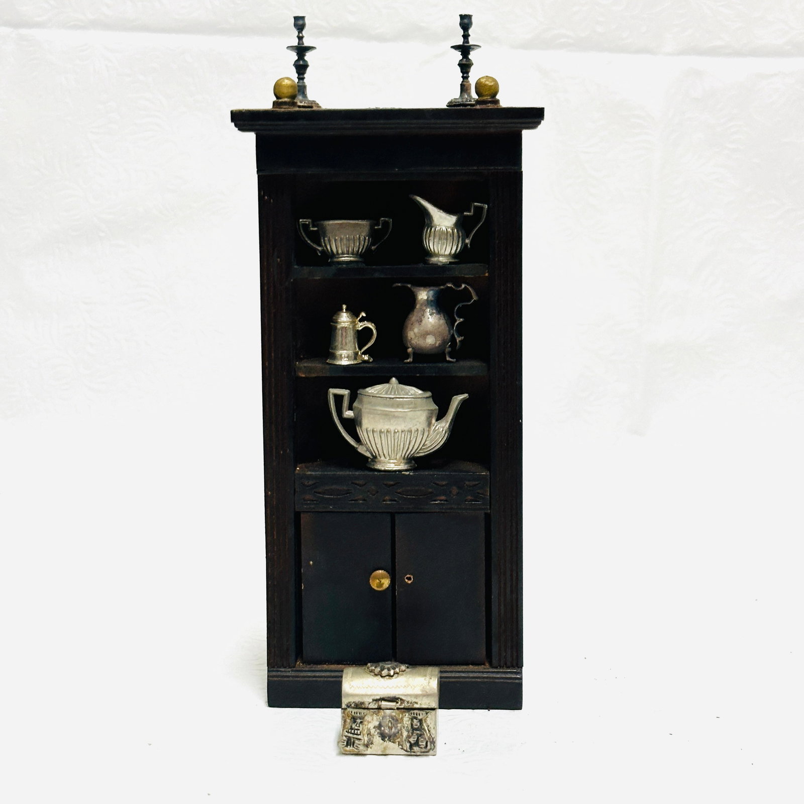 Antique Corner Cupboard filled with Silver Holloware and Candleholders (1 of 7)