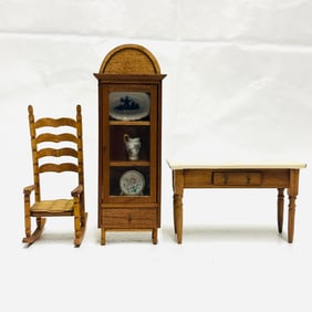 Ladderback Chair, Glass Front Cabinet and Farm Table
