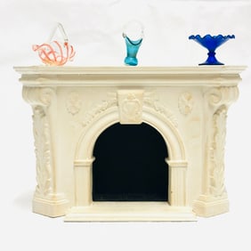 Elegant Stone Fireplace with Hand Blown Art Glass