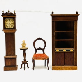 Grandfather Clock, Handmade Signed Chair and Corner Cupboard
