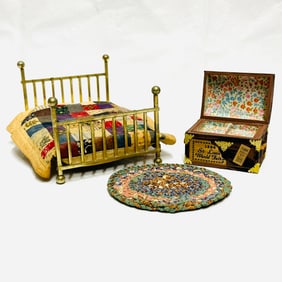 Brass Bed with Bedding and Shackman Trunk