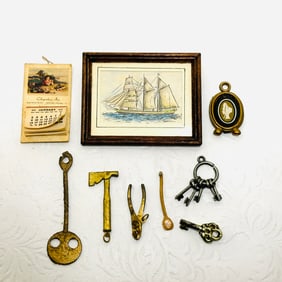 Framed Sailing Ship, Calendar, Silhouette and Keys