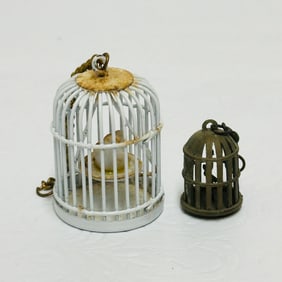 Two Dollhouse Miniature Birdcages