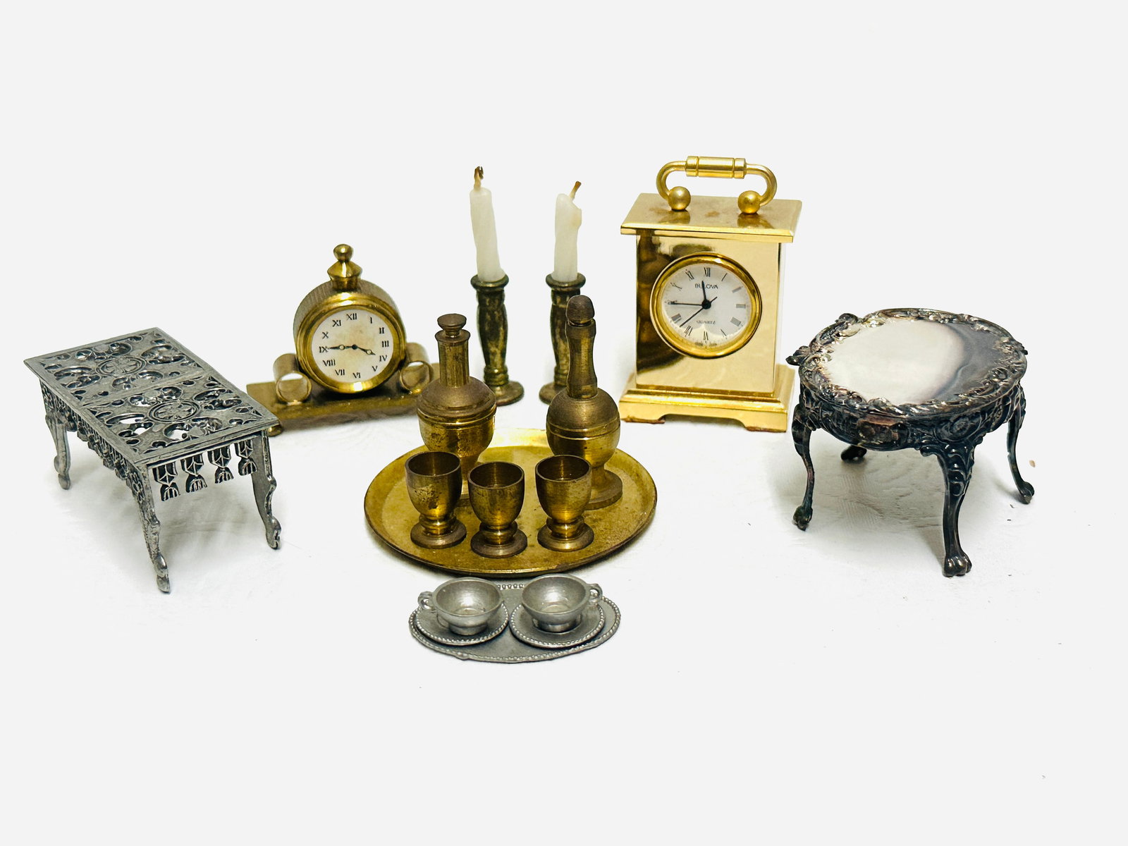 Carriage Clock, Brass Service pieces and Mantel Clock (1 of 6)