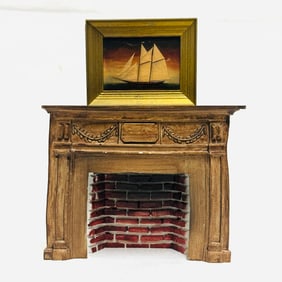 Dollhouse Fireplace with Framed Sailing Ship