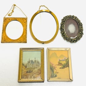 Dollhouse Miniatures Group of Five Gold Framed Art