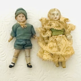 All Bisque Brother and Sister Dollhouse Dolls