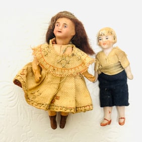Bisque Brother and Sister Dollhouse Dolls