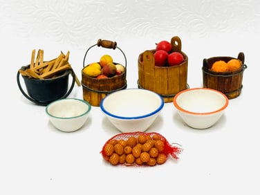 Group of Dollhouse Bowls, Fruits and Vegetables