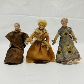 Group of Three Victorian porcelain Dollhouse Dolls
