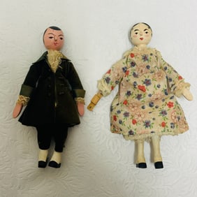 Two painted Peg Wooden Dollhouse Dolls