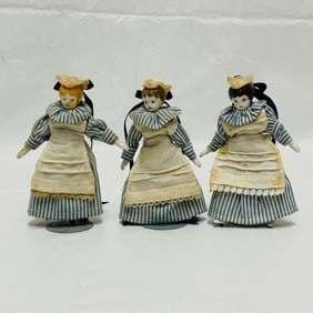 Three Porcelain House Maid Dollhouse Dolls