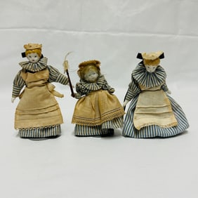 Three Porcelain House Maid Dollhouse Dolls