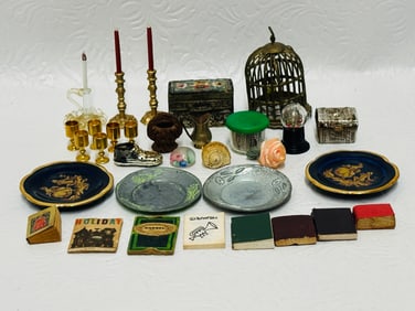 Collection of Dollhouse Miniature Accessories and Limoges Plate