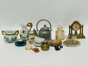 Collection of Home Decor Dollhouse Miniatures with Mantel Clock