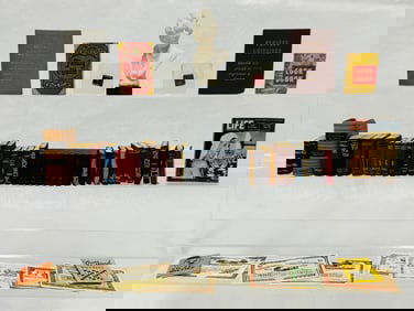 Large Collection of Miniature Books and Ceramic Bust