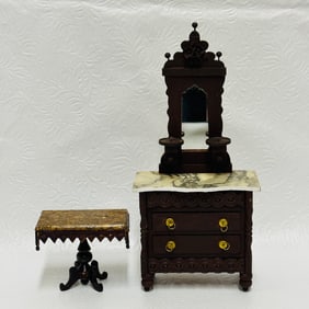 Shackman Marble top Dresser and Side Table