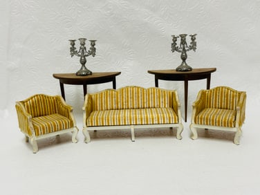 Living Room Set, Demilune Tables and Candalabra