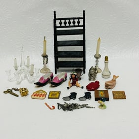 Dollhouse Shelf, Glass Chandelier and Decorative Miniatures