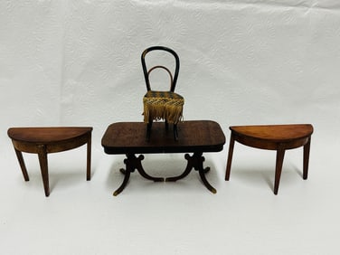 Duncan Phyfe Table, Demilune Tables and Chair