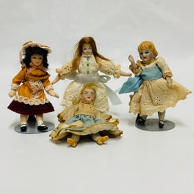 Four Vintage Porcelain Young Girl Dollhouse Dolls