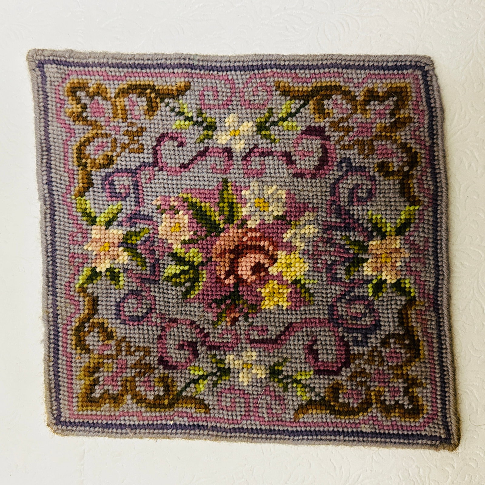 Lilac Floral Needlepoint Rug (1 of 4)