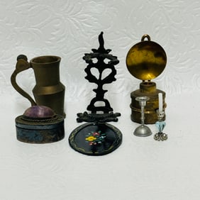 Tole Tray, Sterling Amethyst Box and Accessories