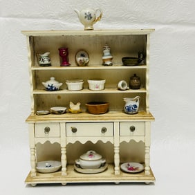 Painted Pantry Cupboard with Porcelain and Ceramics
