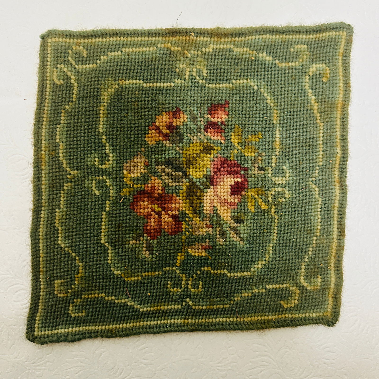 Dollhouse Miniatures, Green Floral Needlepoint Rug (1 of 4)