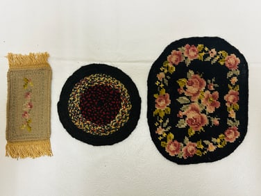 Round Braided and Two Floral Needlepoint Rugs