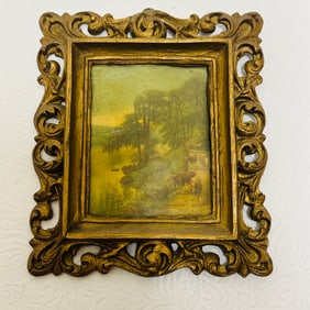 Pastoral Landscape in Ornate Carved Wood Frame