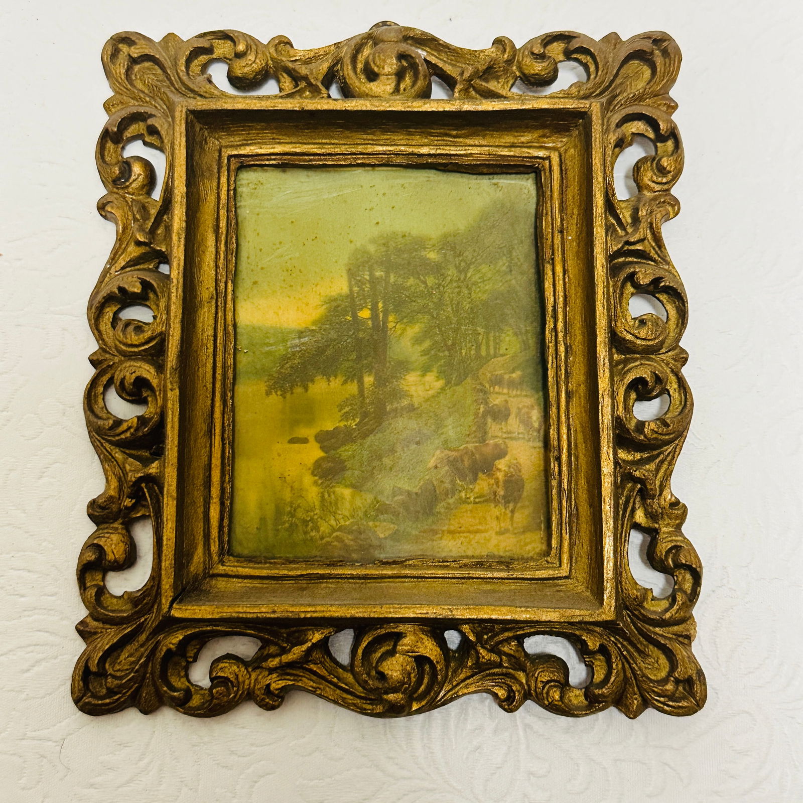 Pastoral Landscape in Ornate Carved Wood Frame (1 of 3)