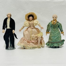 Group of Three Victorian porcelain Dollhouse Dolls