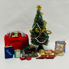 Vintage Christmas Tree, Side Table and Holiday Decor