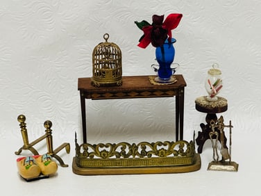 Birdcage, Inlaid Table and Fireplace Accessories