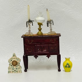 Mahogany Chippendale Lowboy, Lamps and Candlesticks